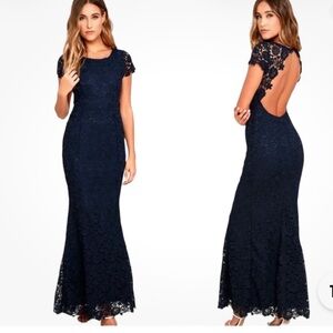 Lulus Open Back Lace Bodice Mermaid Gown Black